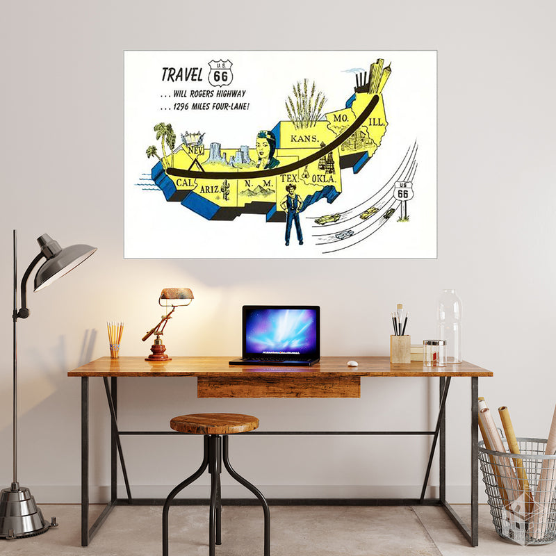 Partial Map Showing Will Rogers Highway, Route 66 Art Print