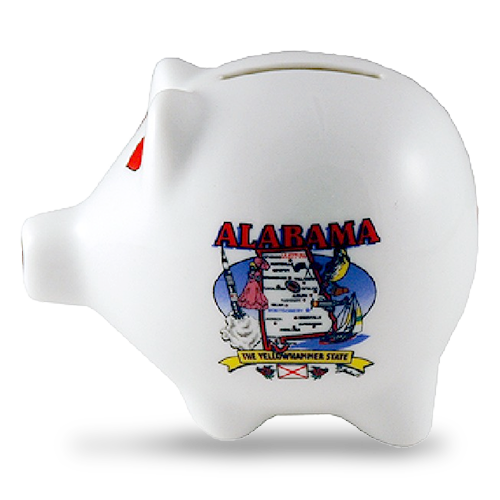 アラバマ州 セラミック ピギーバンク ブタの貯金箱 [州の地図] / Alabama State Map Ceramic Piggy Bank