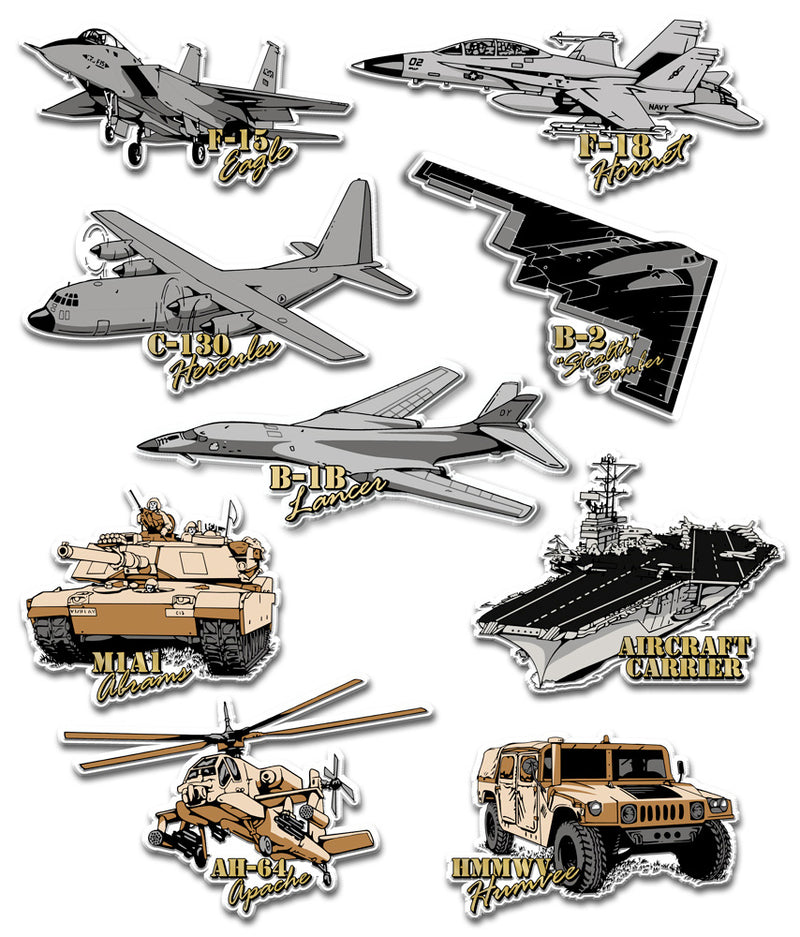 Military Vehicle Magnets, 9-Piece Set, Made in the USA