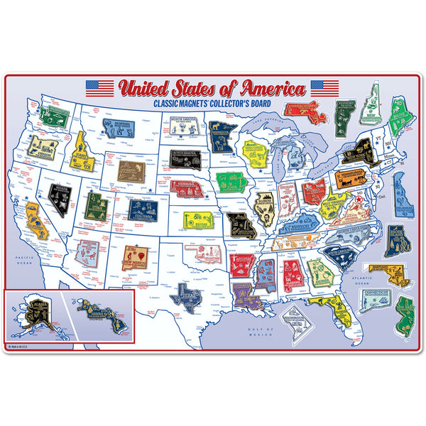 U.S. State Magnet: 51-Piece Set, Made in the USA & Metal Display Board