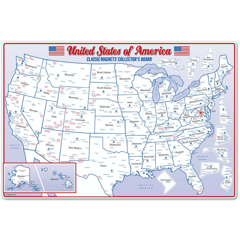 アメリカ州型プレミアムマグネット: 50州+ワシントンDCのマグネットセット、アメリカ製＆メタルディスプレイボード [74.4cm x 49.7cm]