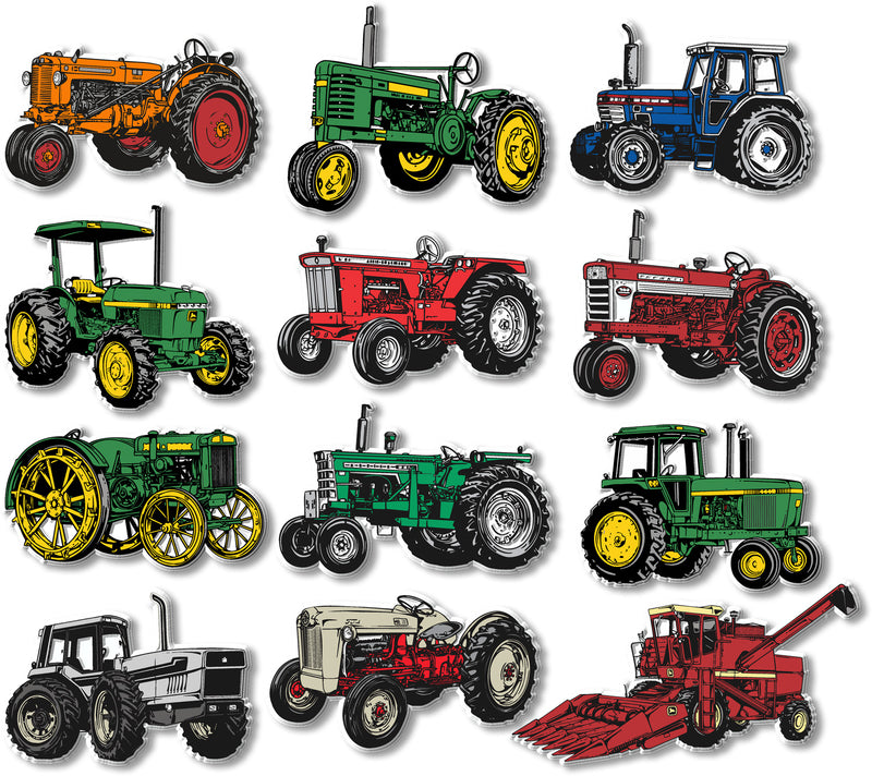 Farm Tractor Magnets, 12-Piece Set, Made in the USA